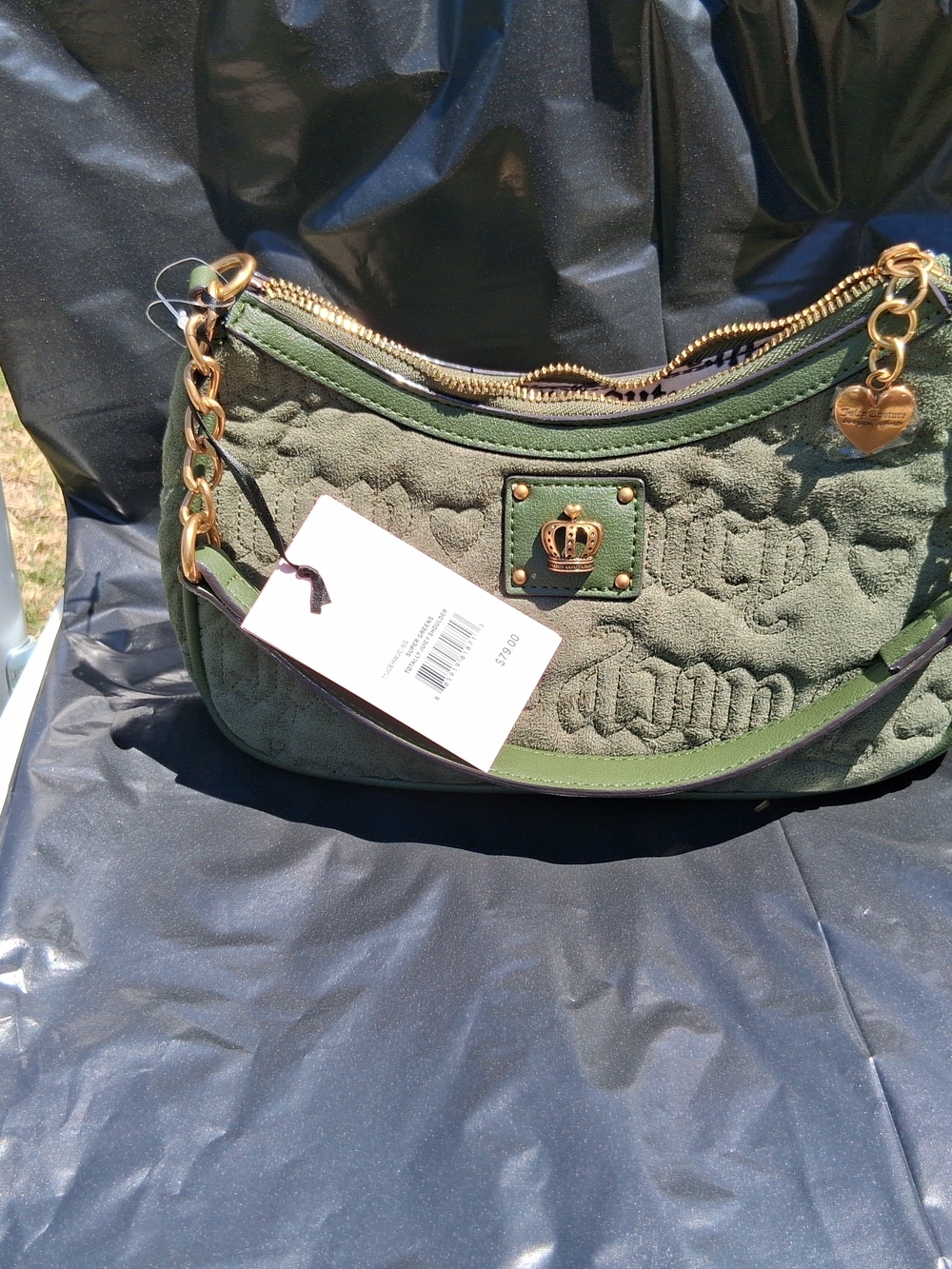 Juicy Couture Olive Green Quilted Shoulder Bag with Gold Hardware
